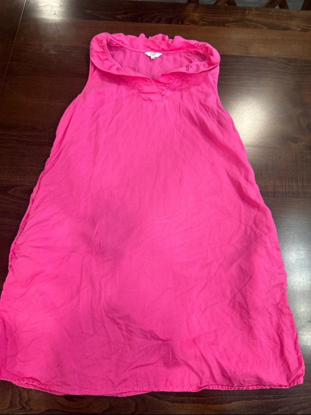 crown & ivy Bright Pink Ruffle-Neck Sleeveless Midi Dress
